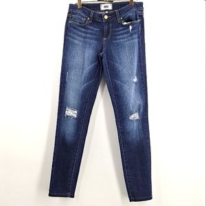 PAIGE Verdugo Ultra Skinny Distressed Dark Wash Ripped Ankle Length Blue Jeans